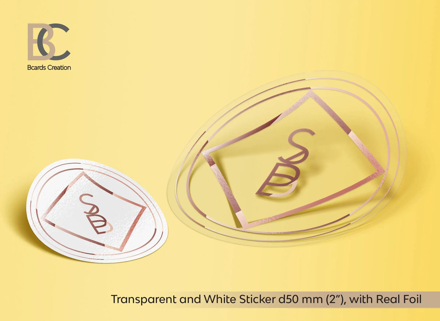 1" Custom Stickers, up to 2 inch wide, Transparent or White Stickers, Foiled Stickers BcardsCreation
