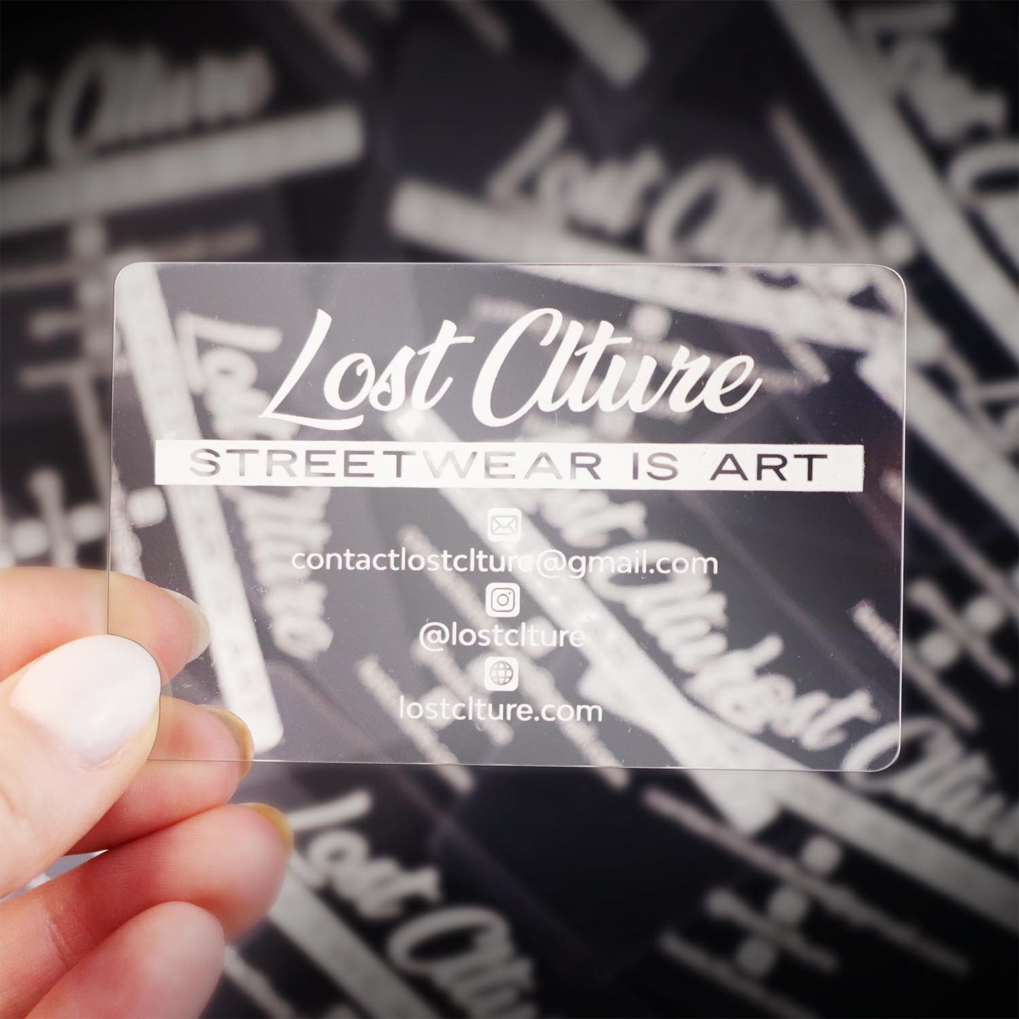 Acrylic Plastic Business Card with White Logo BcardsCreation