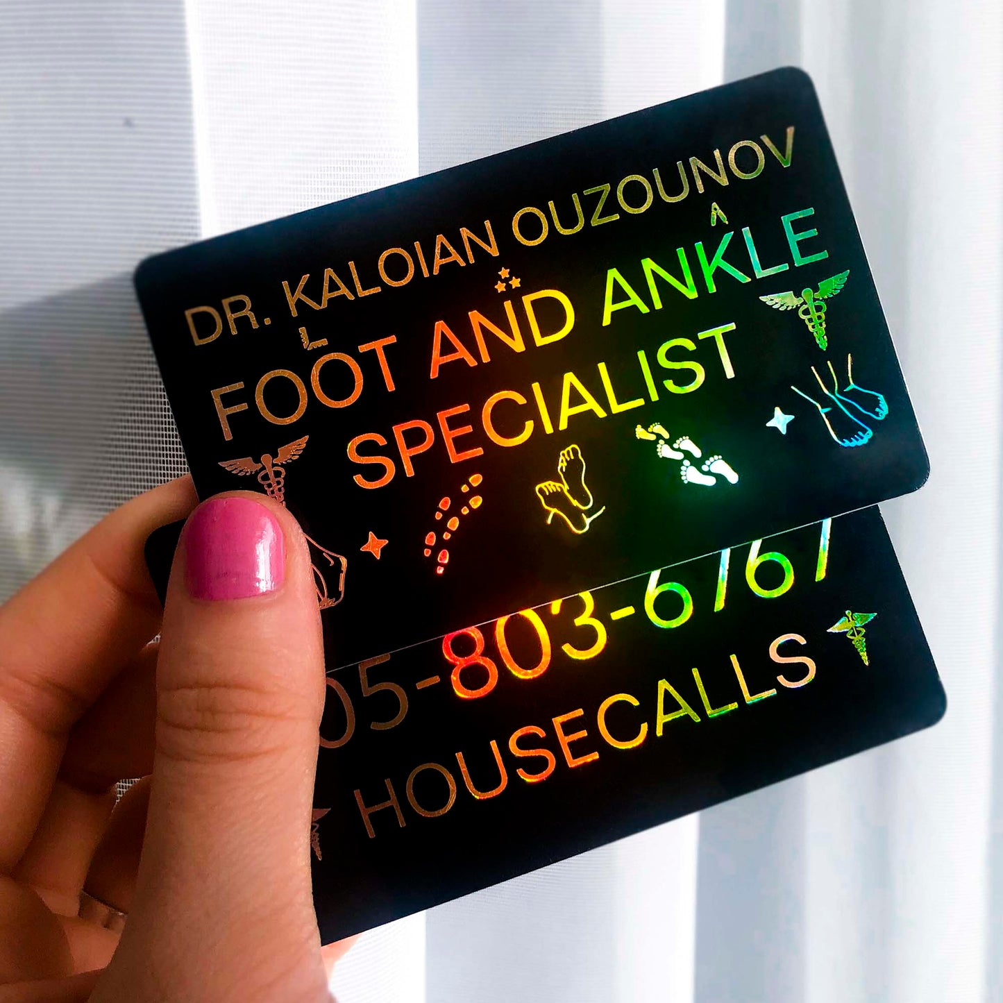 Black and holographic business cards | Matte acrylic business cards BcardsCreation