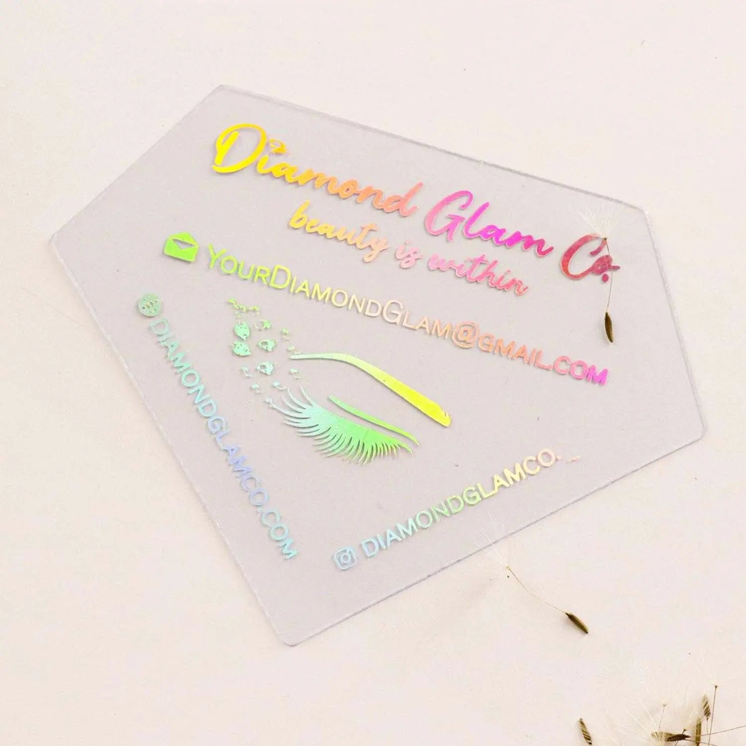 Diamond Shape Frosted Transparent Plastic Business Cards with Foiling - BcardsCreation