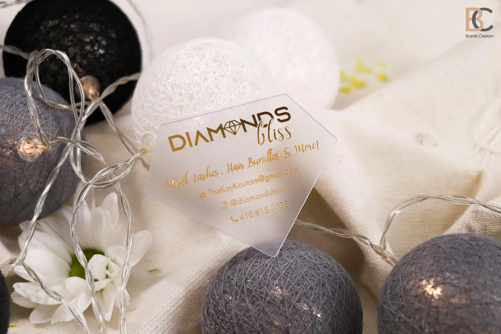 Diamond Shape Frosted Transparent Plastic Business Cards with Foiling - BcardsCreation