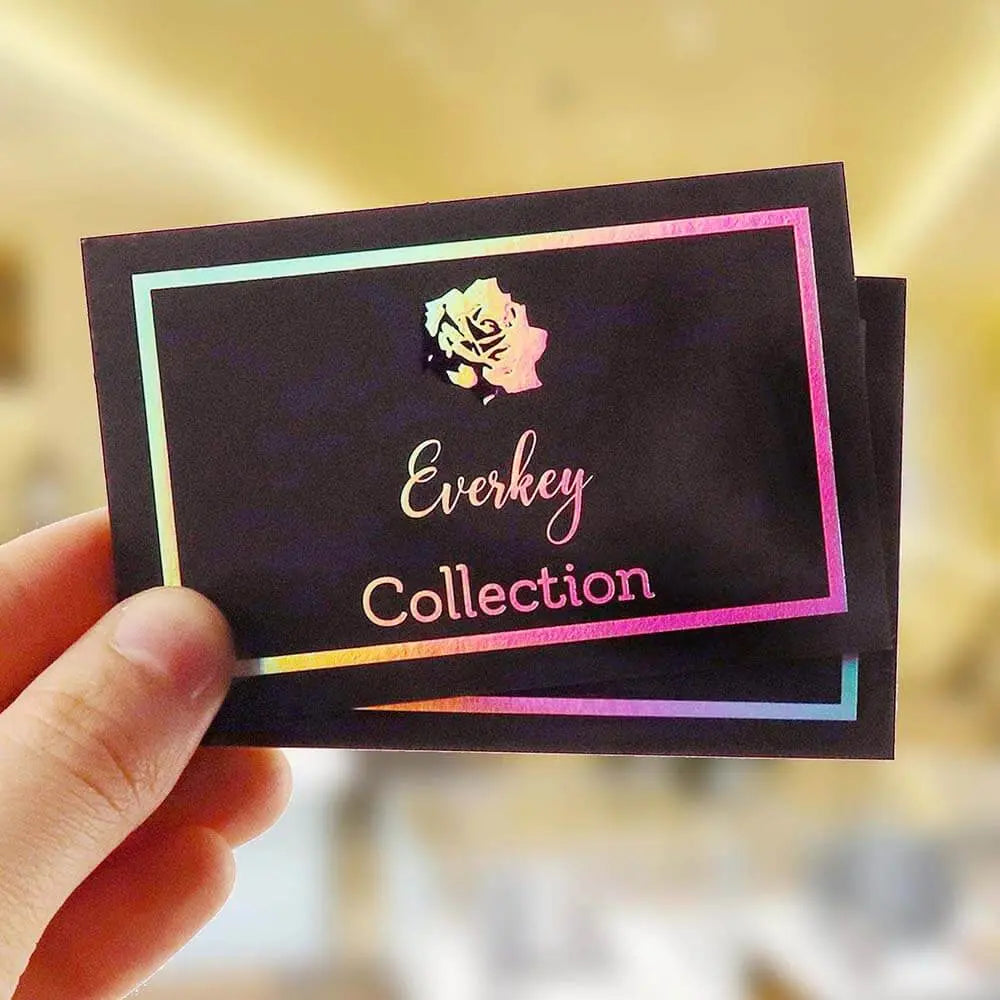 Fine Paper Double layered Business Card with Neon and Purple Foils, Thick  Colored Paper Holographic Unique Business Cards