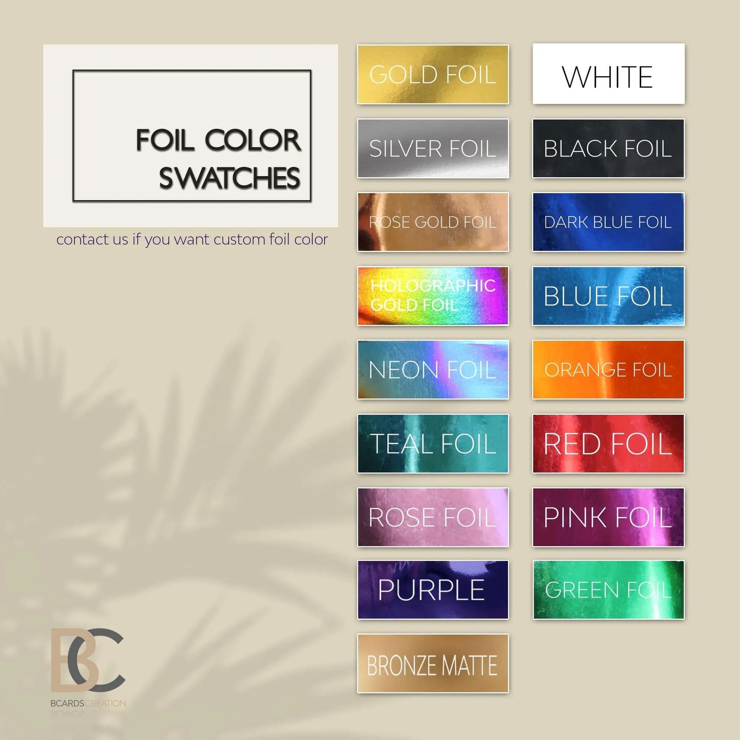 One color foil add-on listing for business cards, Extra color of foil for previously ordered cards add-on listing BcardsCreation