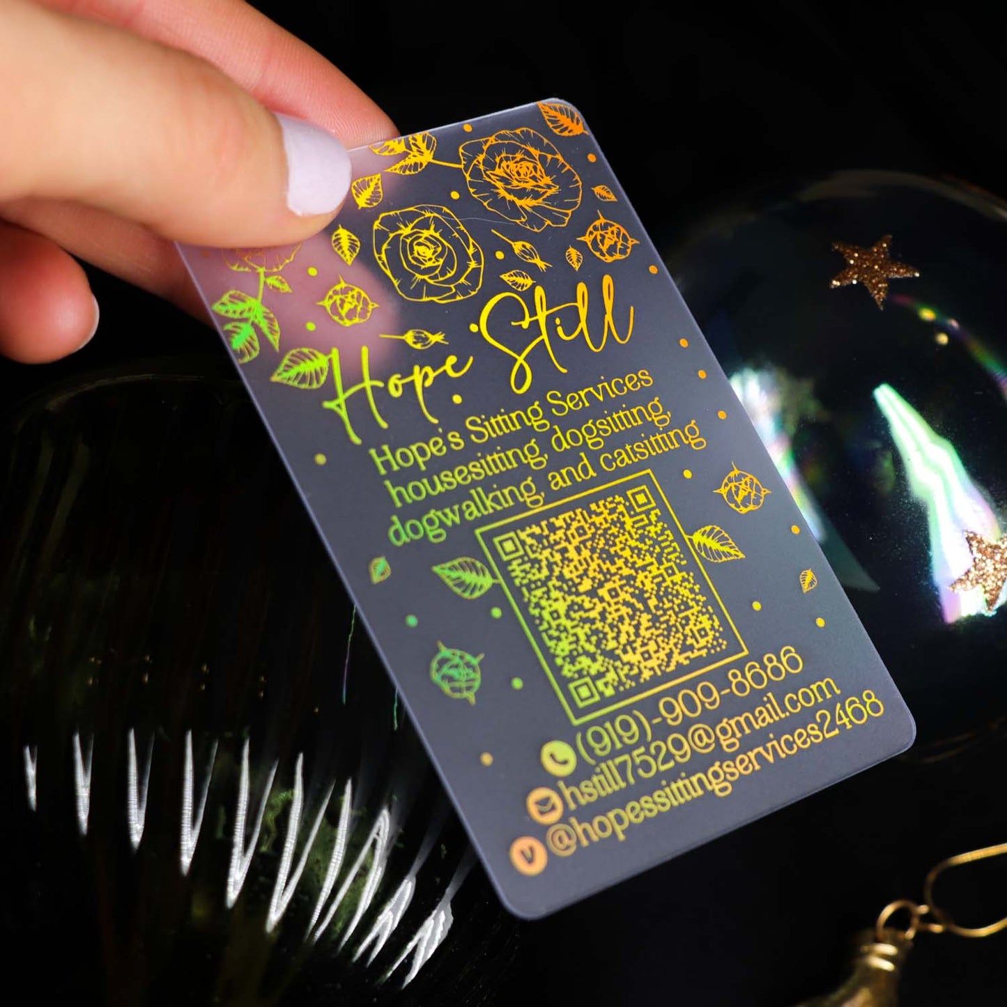 Translucent plastic business card with QR code for modern networking. Stand out with innovative design.