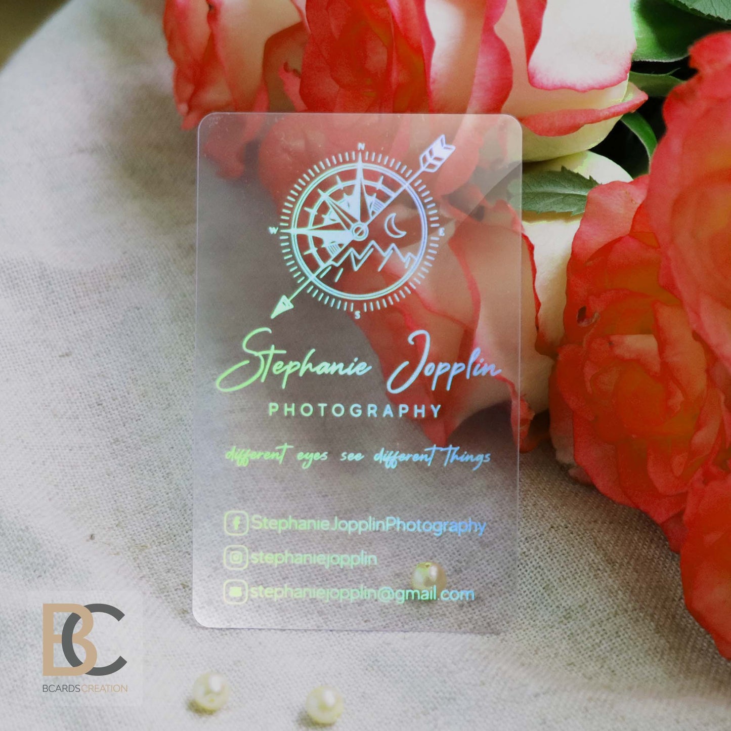 Clear Plastic Business Card Real Holographic Foil Stamping