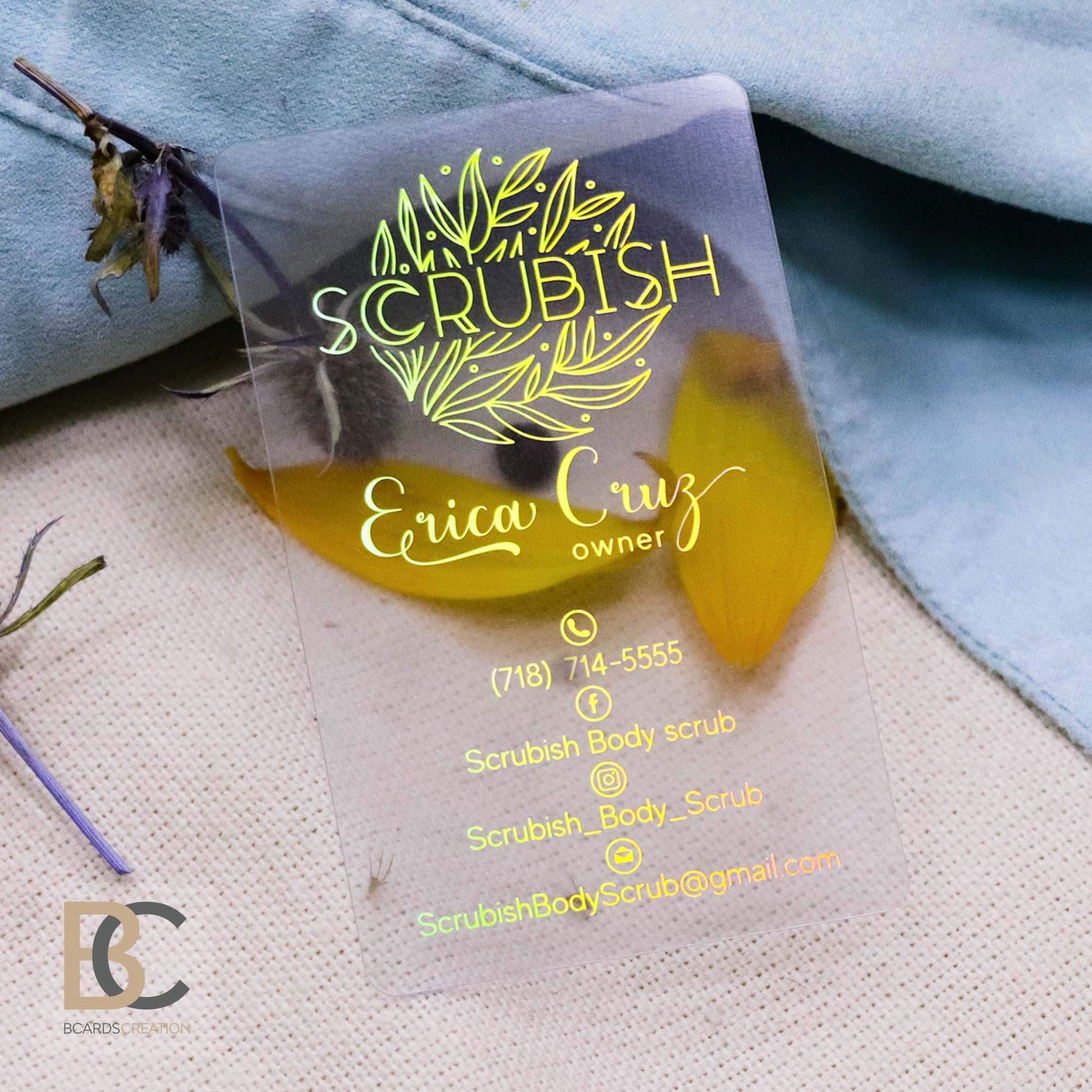 Holographic Business Cards | Clear Transparent Plastic | 1-3 color Foil Stamping