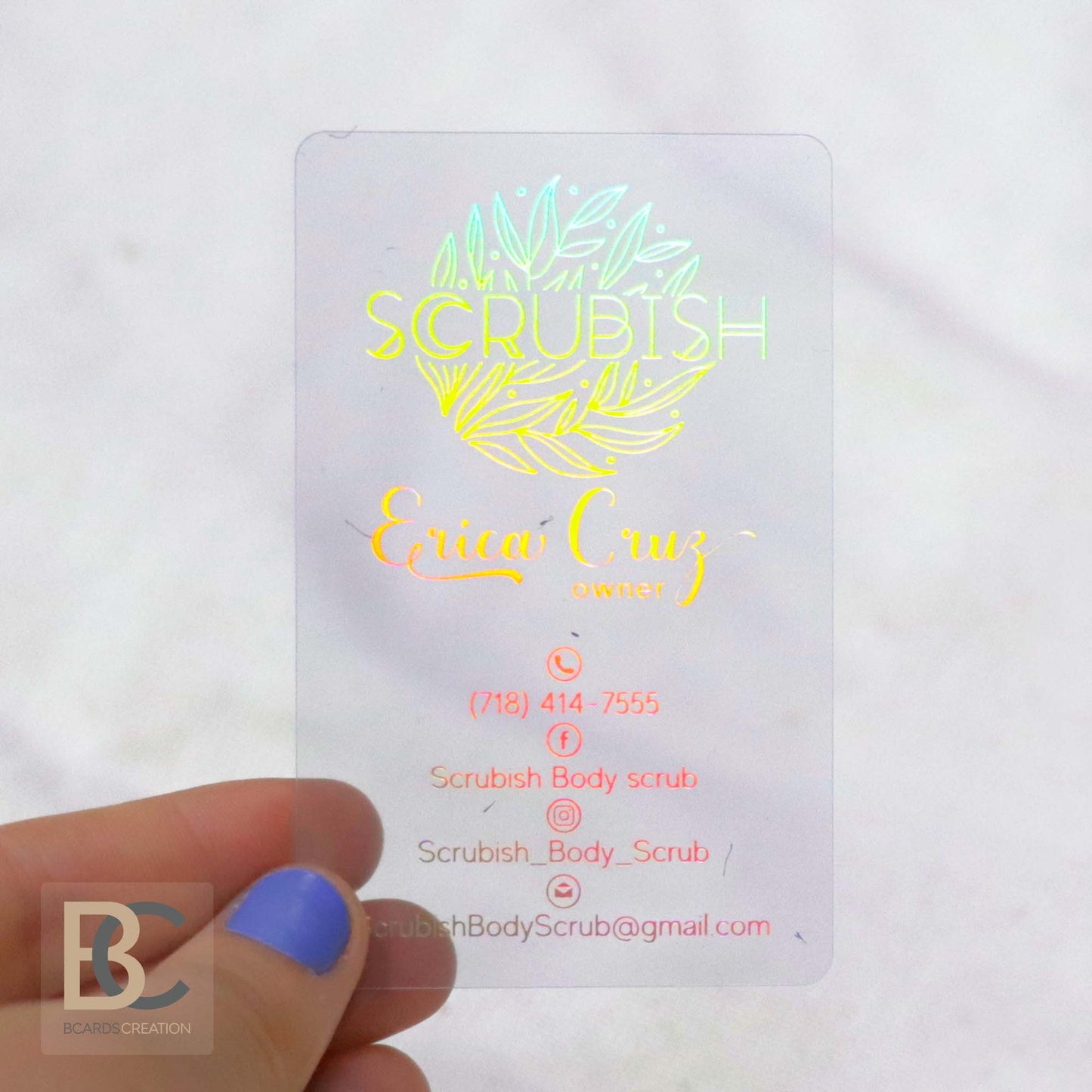 Holographic Foil Acrylic Clear Plastic Business Card Scrubish
