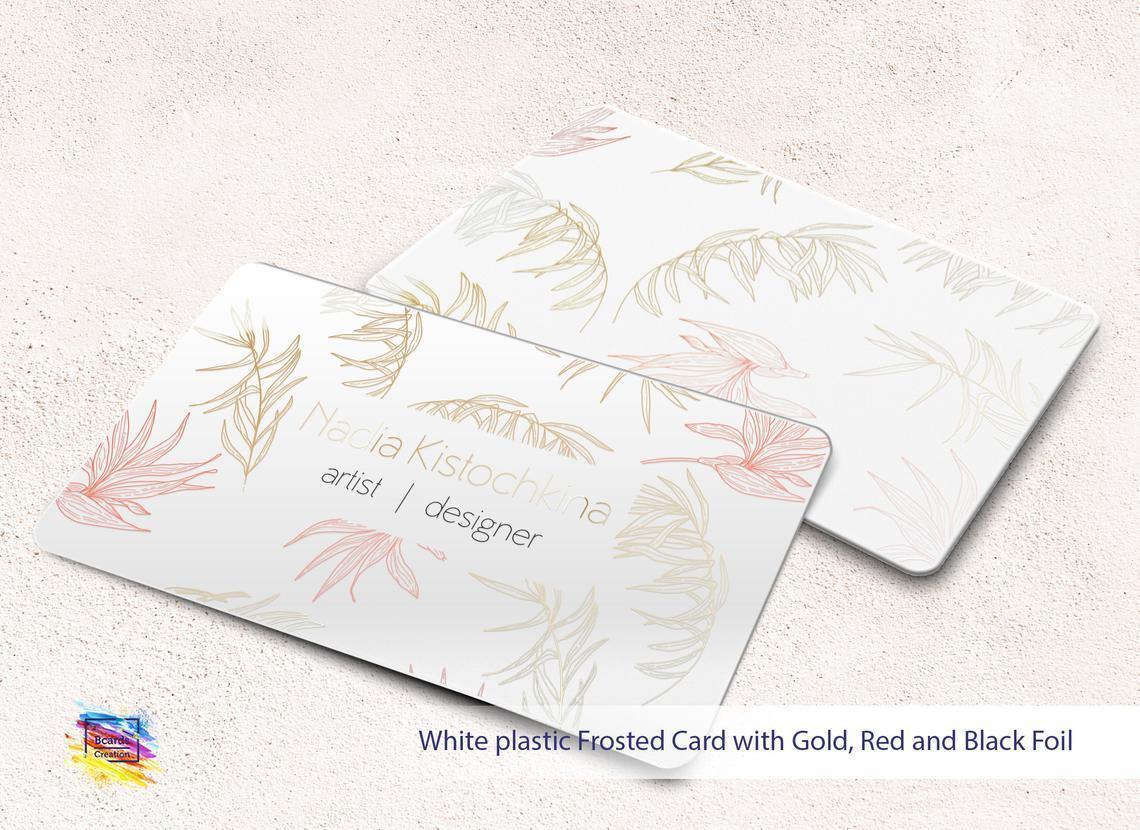 Frosted White plastic, 1-3 foils, PVC Plastic Business Card, Real Gold Silver Holographic Foil Stamping - BcardsCreation