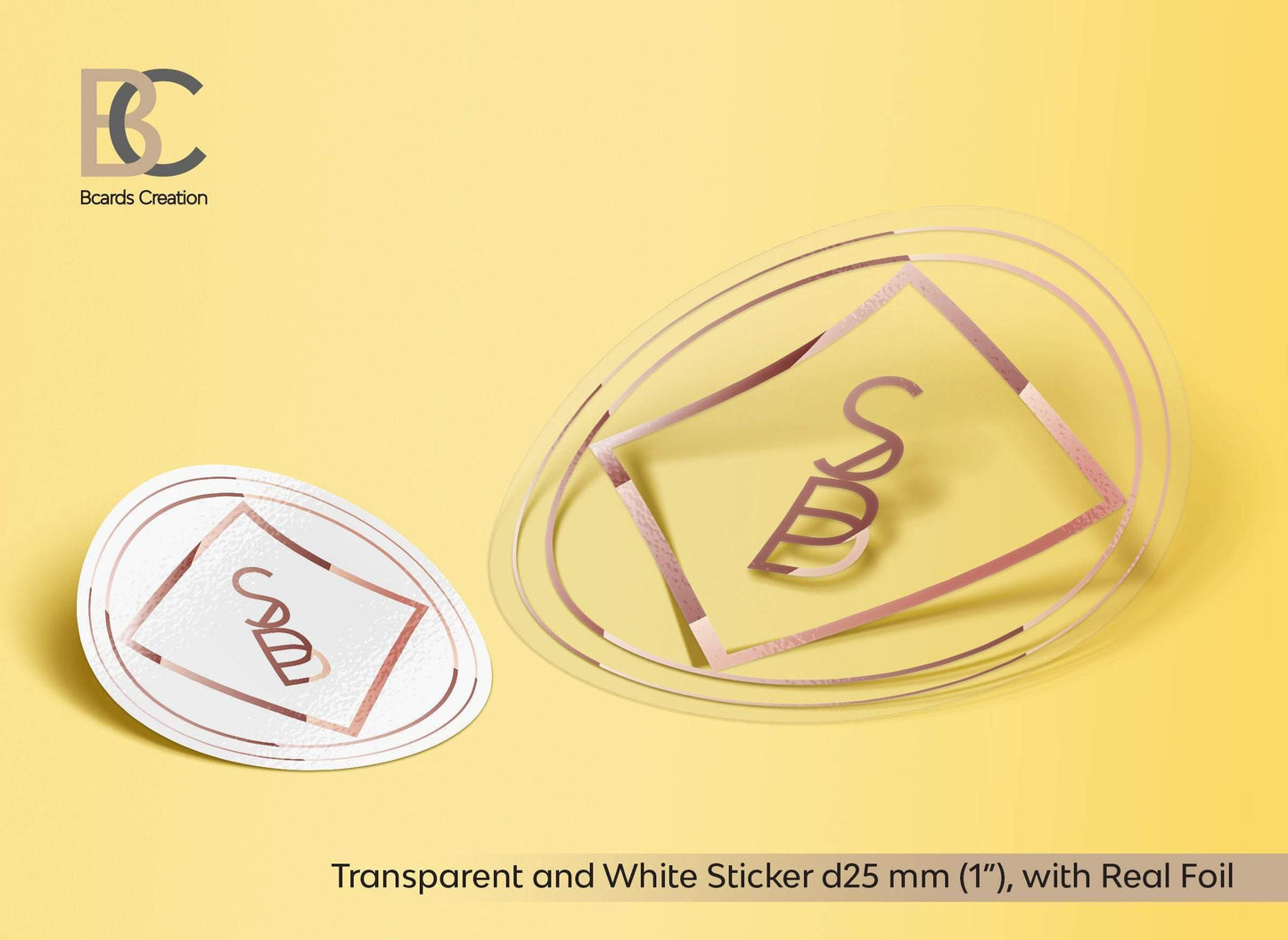 1" Custom Stickers, up to 1 inch wide, Transparent or White Stickers, Foiled Stickers BcardsCreation