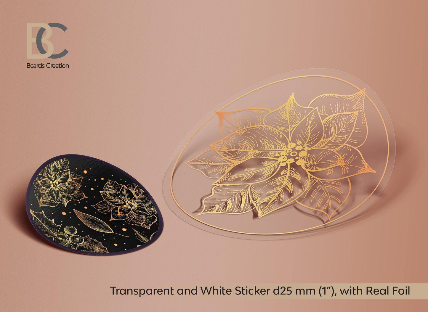 1" Custom Round Stickers, d25 mm, 1 inch, Transparent Stickers, White Stickers, Adhesive Stickers, Foiled Stickers - BcardsCreation
