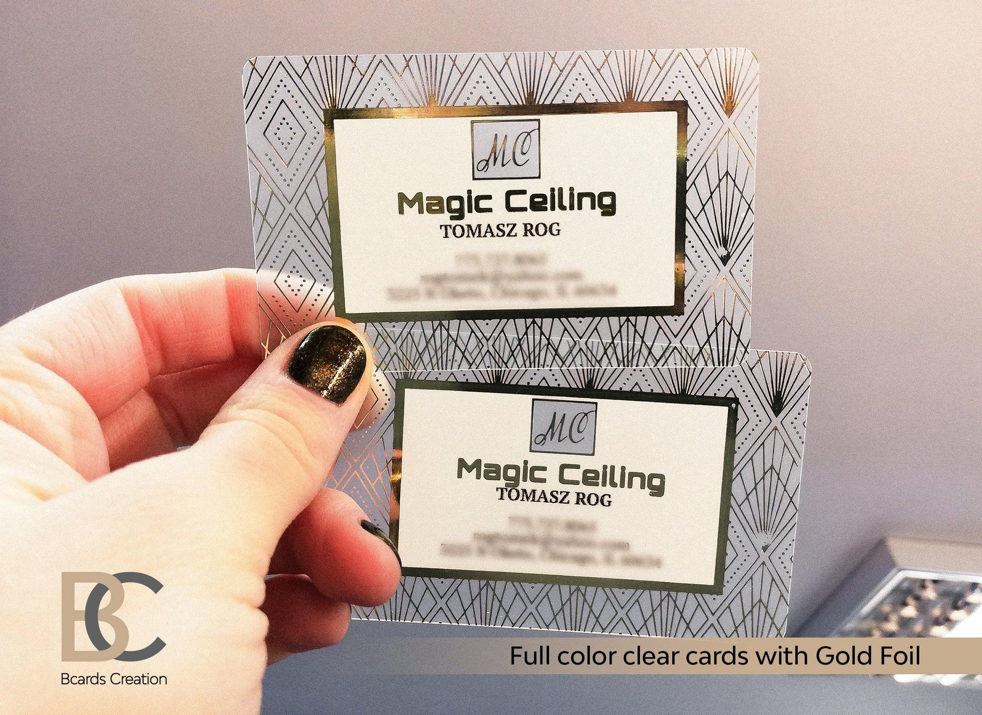 Clear, Transparent Plastic Business Cards,  Full color Printing, 1-3 Foil.  Personalized Cards - BcardsCreation