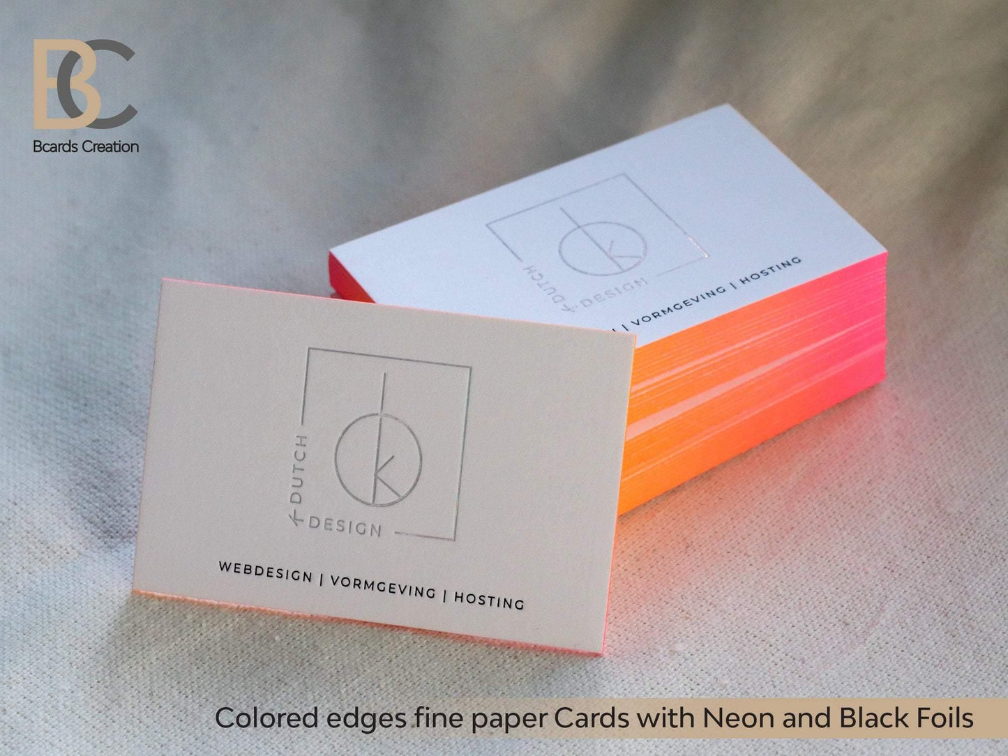 Colored Edge Business Cards | Painted sides paper cards | Neon Fluorescent paint | Exclusive look | Real neon, gold, pink foil stamping BcardsCreation