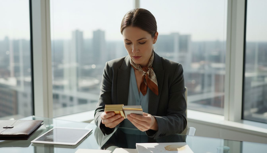 Professional reviewing luxury business cards in office