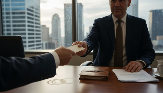 Executive exchanging luxury business card in office