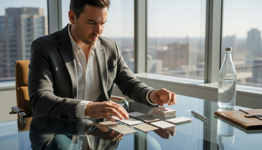 Man examining premium textured business cards