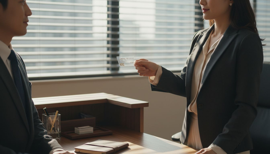 Presenting transparent business card in luxury office