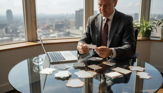 Executive reviewing luxury die cut cards