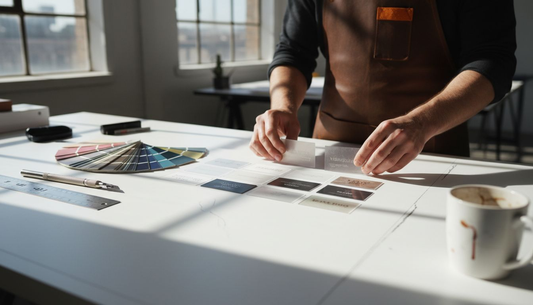 Designer arranging luxury plastic business cards