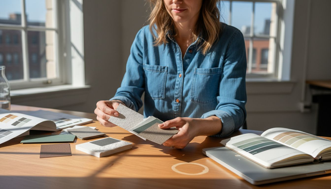 Designer examining textured business cards