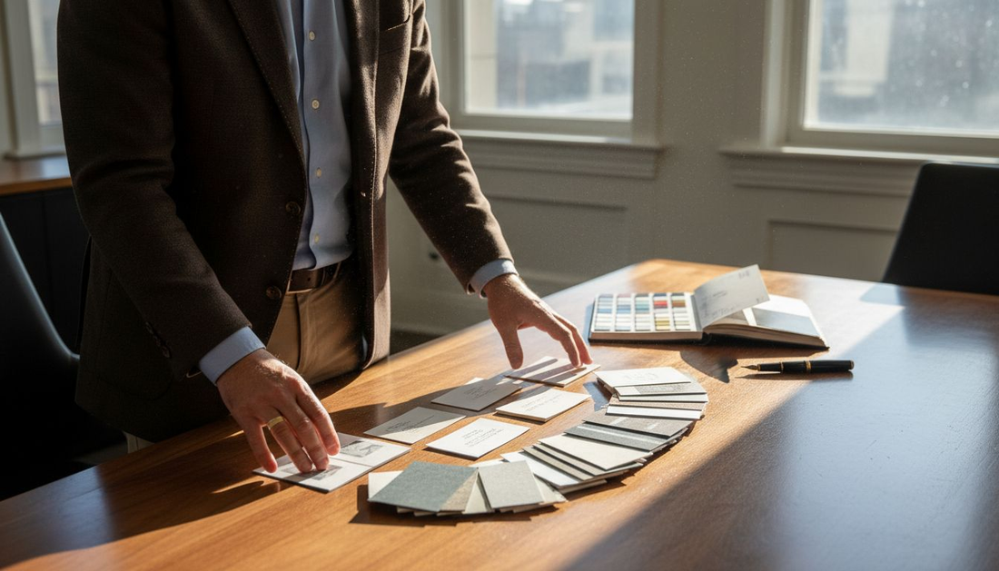 Creative director reviewing luxury business card samples