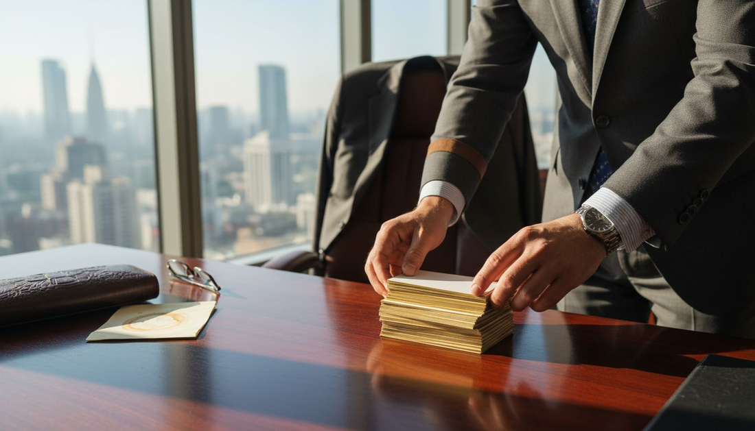 Business owner examines luxury business cards