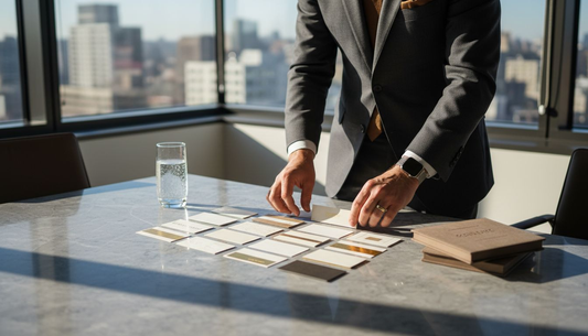 Luxury business cards arranged on marble table