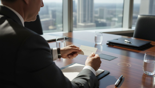 Executive presenting luxury business card in office