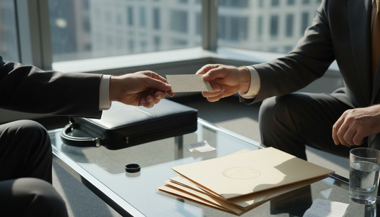 Executive handing luxury business card in office