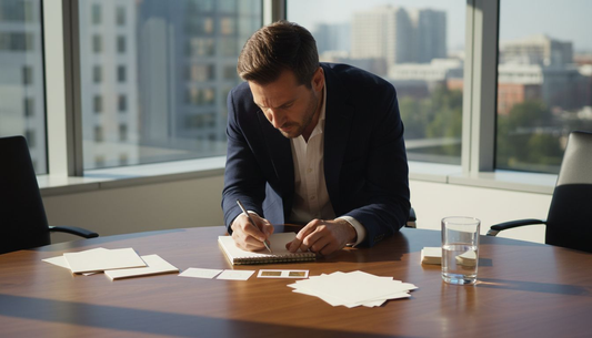Designer planning business card concepts at office table
