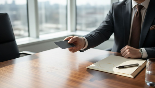Executive sharing luxury business card in conference room