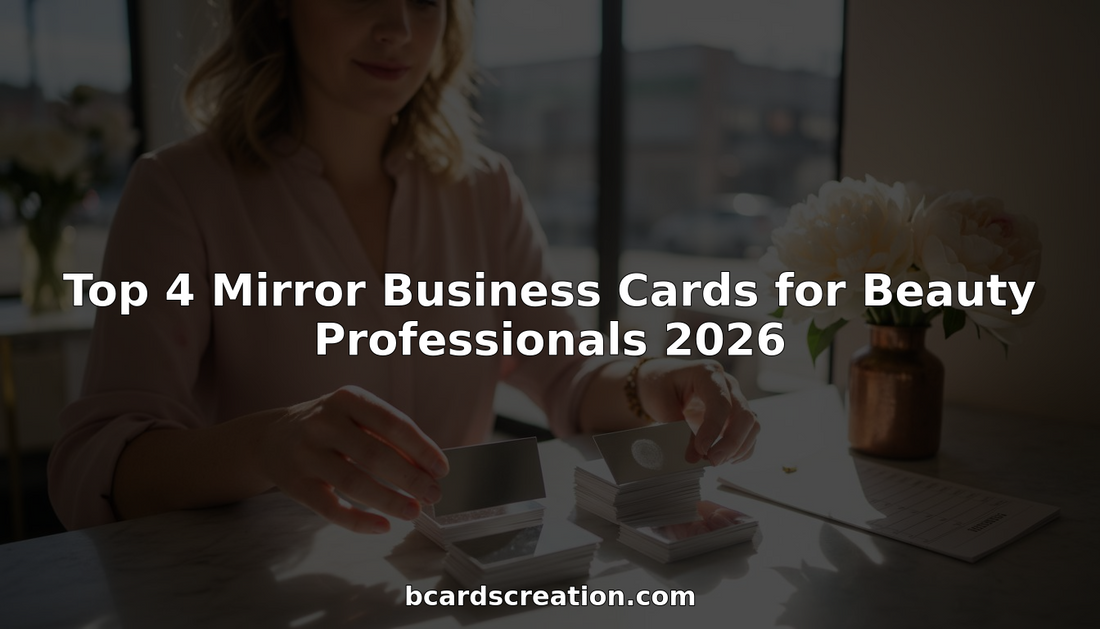 Beauty pro arranges mirror business cards in salon