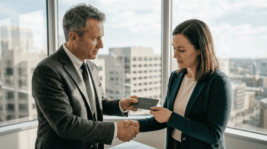 Executive exchanging business card during meeting