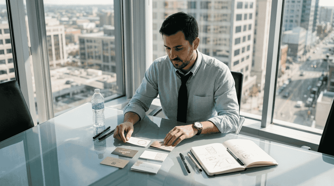 Designer reviewing creative business card font samples