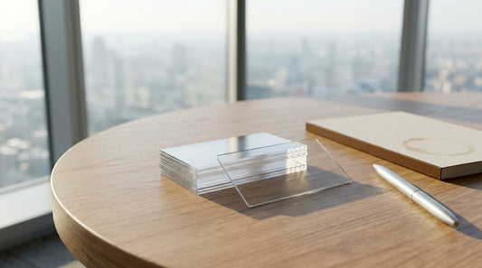 Creative director evaluates clear plastic cards