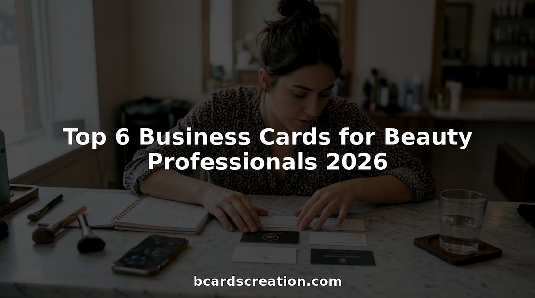 Beauty professional arranging business cards at salon desk