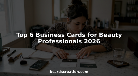 Beauty professional arranging business cards at salon desk