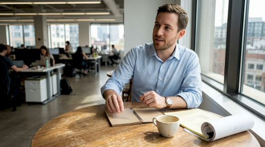 Professional placing clear business card on table
