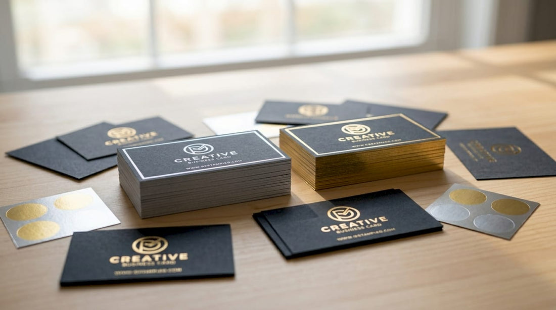 Designers examining digital foil business cards