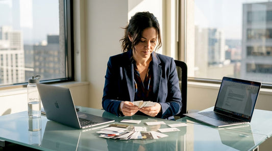 Manager reviewing business card essentials