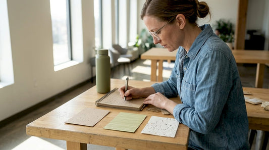 Designer reviewing eco-friendly business card samples