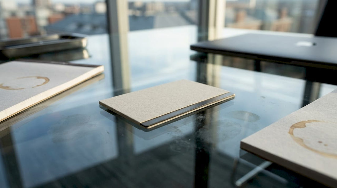 Business professionals exchanging hybrid business card