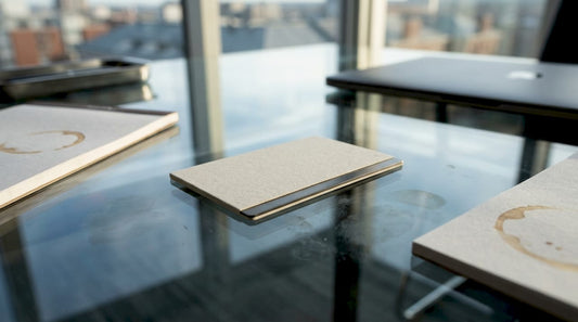 Business professionals exchanging hybrid business card