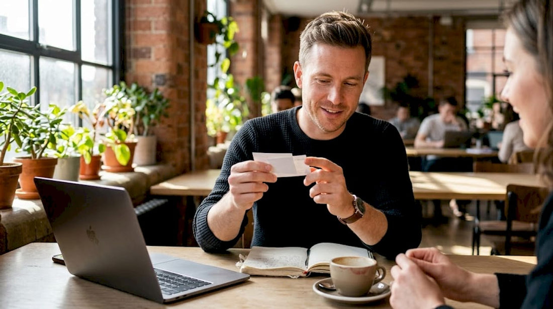 Professional comparing thickness of business cards