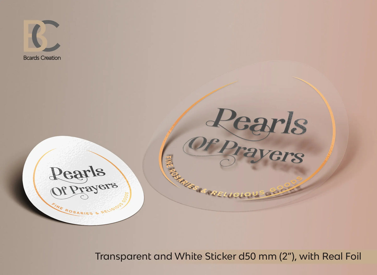 1" Custom Stickers, up to 2 inch wide, Transparent or White Stickers, Foiled Stickers BcardsCreation