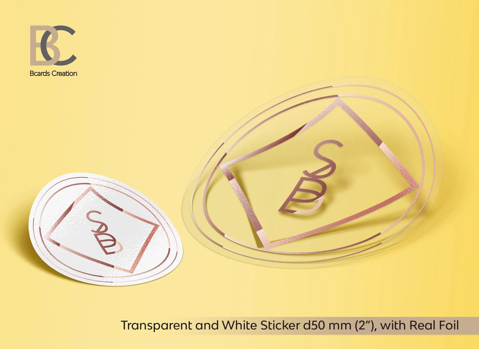 1" Custom Stickers, up to 2 inch wide, Transparent or White Stickers, Foiled Stickers BcardsCreation
