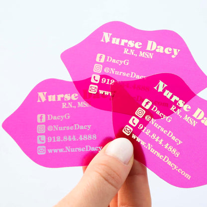 Lips Shape Clear Business card, Hot pink plastic cards, Custom Shape business cards