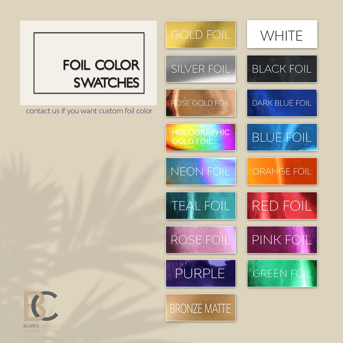 BcardsCreation Foil Colors 