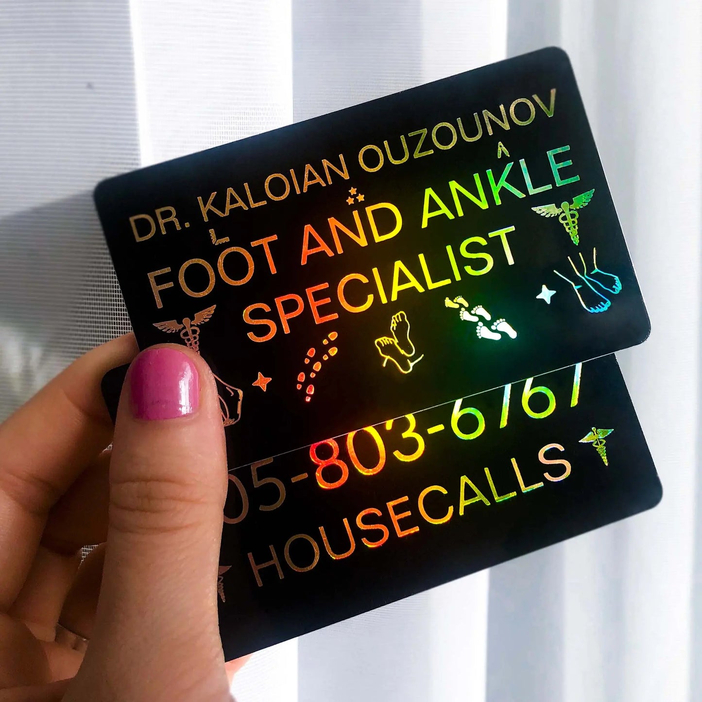 Black and holographic business cards | Matte acrylic business cards BcardsCreation