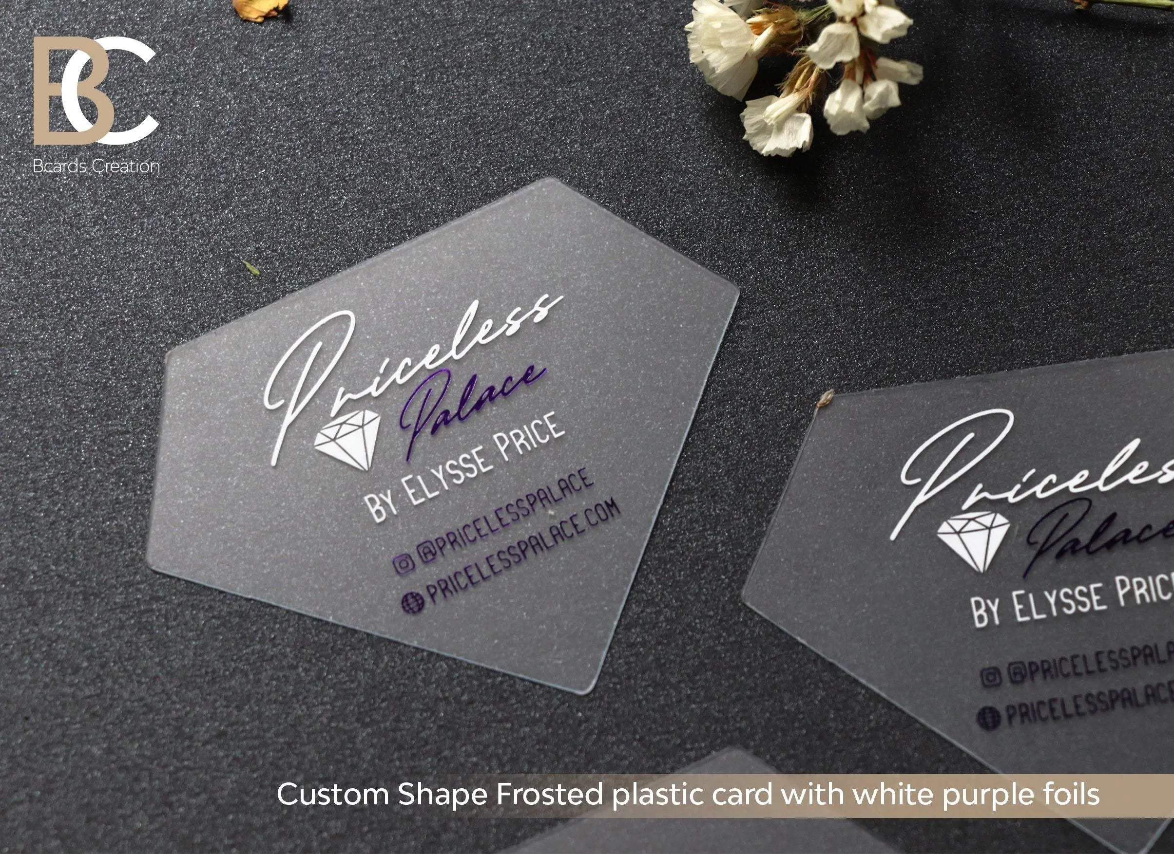 Diamond Custom Shaped Business Cards | Foil Stamping | Frosted Transparent  Plastic - 100 / 1 / Thin