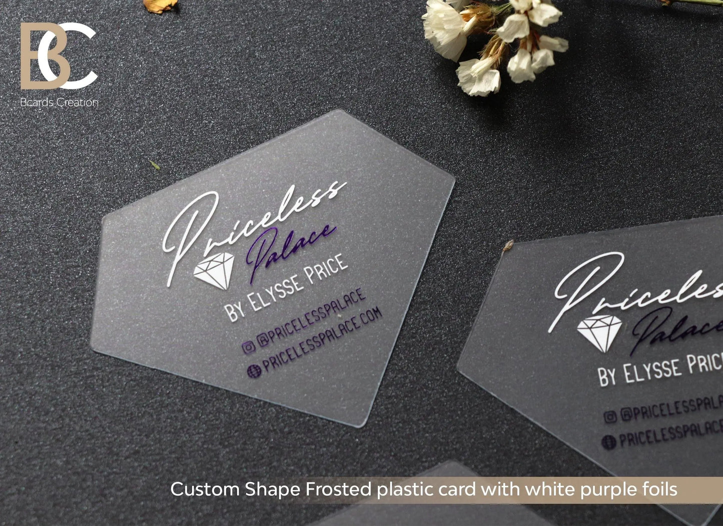 Diamond Shape Frosted Transparent Plastic Business Cards with Foiling - BcardsCreation